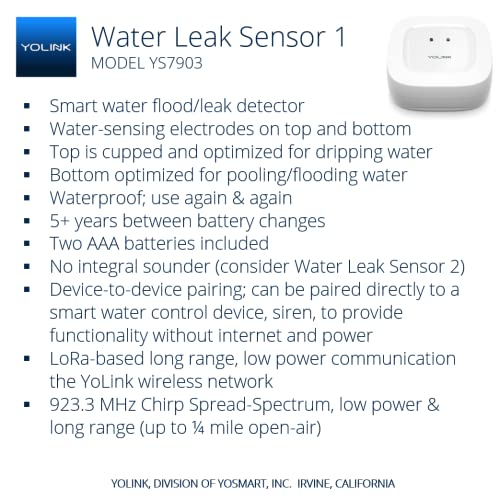 YoLink SpeakerHub & Three Water Leak Sensors Starter Kit – Plays Tones/Sounds, Spoken Messages, LoRa-Powered ¼ Mile Range, App Alert, Emails, SMS/Text, IFTTT