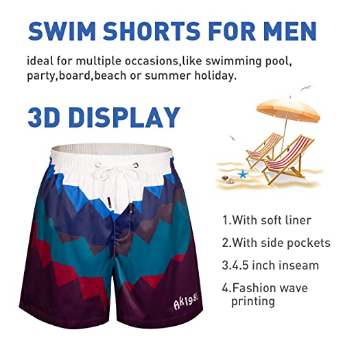 Arjen Kroos Mens Swim Trunks Quick Dry 5 Inch Inseam Swim Shorts for Men Bathing Suit with Pockets and Soft Lining Printed Swimwear Beach Shorts,AK2217-Deep Blue,Small