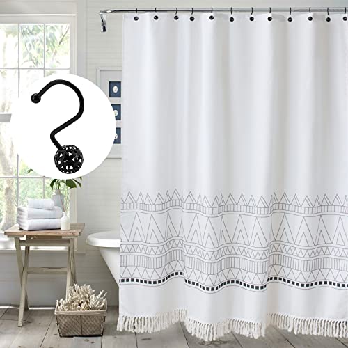 MitoVilla Black Shower Curtain Hooks Rings, Metal Shower Hooks for Shower Curtain & Liner, Hollow Ball Rust Proof Shower Rings for Curtain Accessories and Bathroom Shower Rod