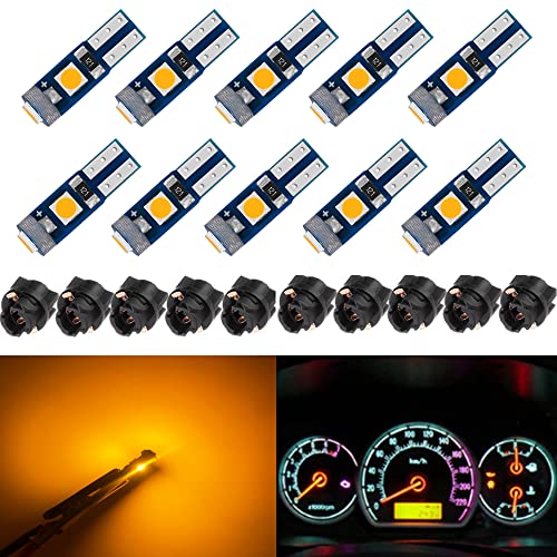 BlyilyB 10-Pack Amber T5 2721 37 74 Wedge Led Bulb PC74 Twist Sockets Replacement Dash Dashboard Lights Instrument Panel Cluster LEDS Lamps