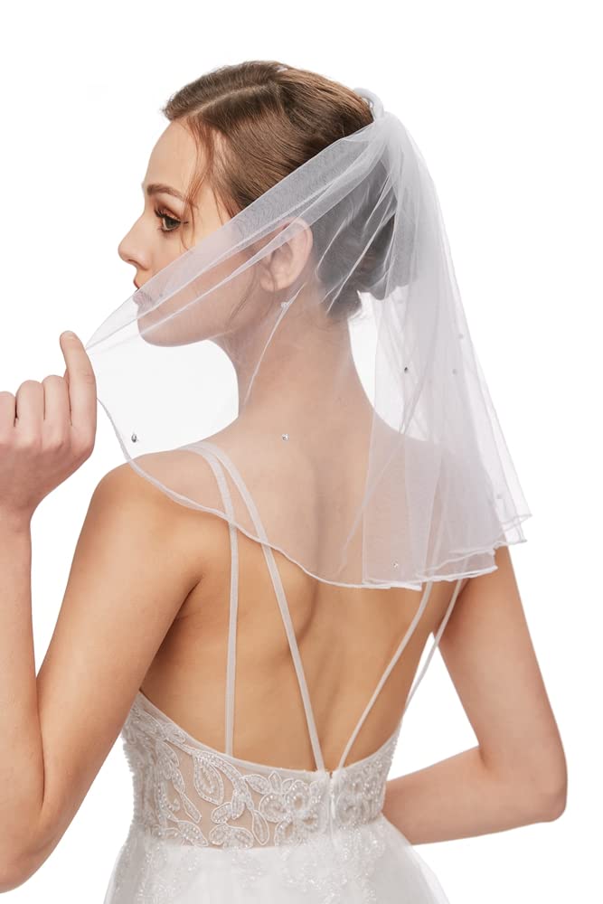 Bridal Wedding Veil Short Communion Veils for Bachelorette Party with Rhinestone Comb Tulle 38cm/15”White …