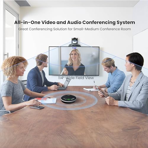 TONGVEO All-in-One Conference Room Video Camera System Bundle HD 1080P 60fps 3X Optical Zoom USB3.0 HDMI PTZ Camera and Bluetooth Conference Speakerphone with Microphones