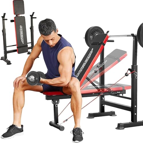 OPPSDECOR 660lbs 6 in 1 Weight Bench Set with Squat Rack, Workout Bench with Leg Extension Preacher Curl Rack Multi-Function Bench Press Set for Home Gym, ZWX1113 New Version Weight Bench