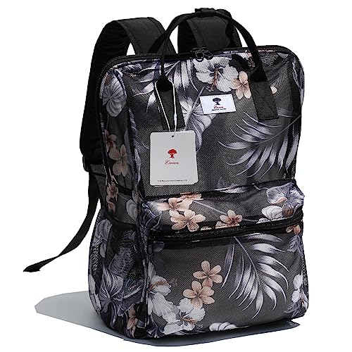 ESVAN Mesh Backpack See Through Bag College Beach Bag Daypack Travel Semi-Transparent Bag for Women and Men (D)