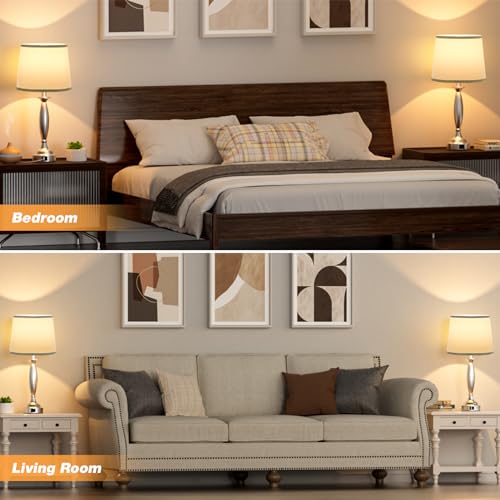 White Gold Lamps for Bedrooms Set of 2 - Touch Control Bedside Lamp with USB C+A, 3 Way Dimmable Nightstand Lamps with USB Port, Table Lamp for Living Room(White Shade and Gold Base)