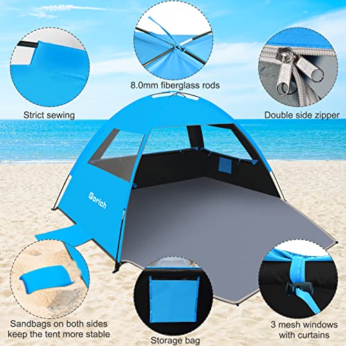 Gorich Beach Tent Sun Shelter for 3/4-5/6-7/8-10 Person with UPF 50+ UV Protection, Lightweight & Easy Setup Beach Shade Canopy, Portable Beach Shade Tent Beach Cabana