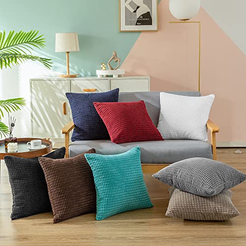 CaliTime Throw Pillow Covers Pack of 2 Comfy Corduroy Boho Striped Decorative Cushion Cases for Couch Sofa Bed Farmhouse 18 X 18 Inches Taupe
