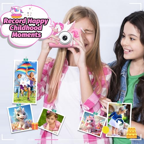 Dinosaur Kids Camera for Boys Girls, Toddler Digital Selfie Camera with Cute Protective Cover and 32G SD Card, Christmas Birthday Gifts Toys for 3 4 5 6 7 8 9 10 11 12 Years Old Little Girls and Boys