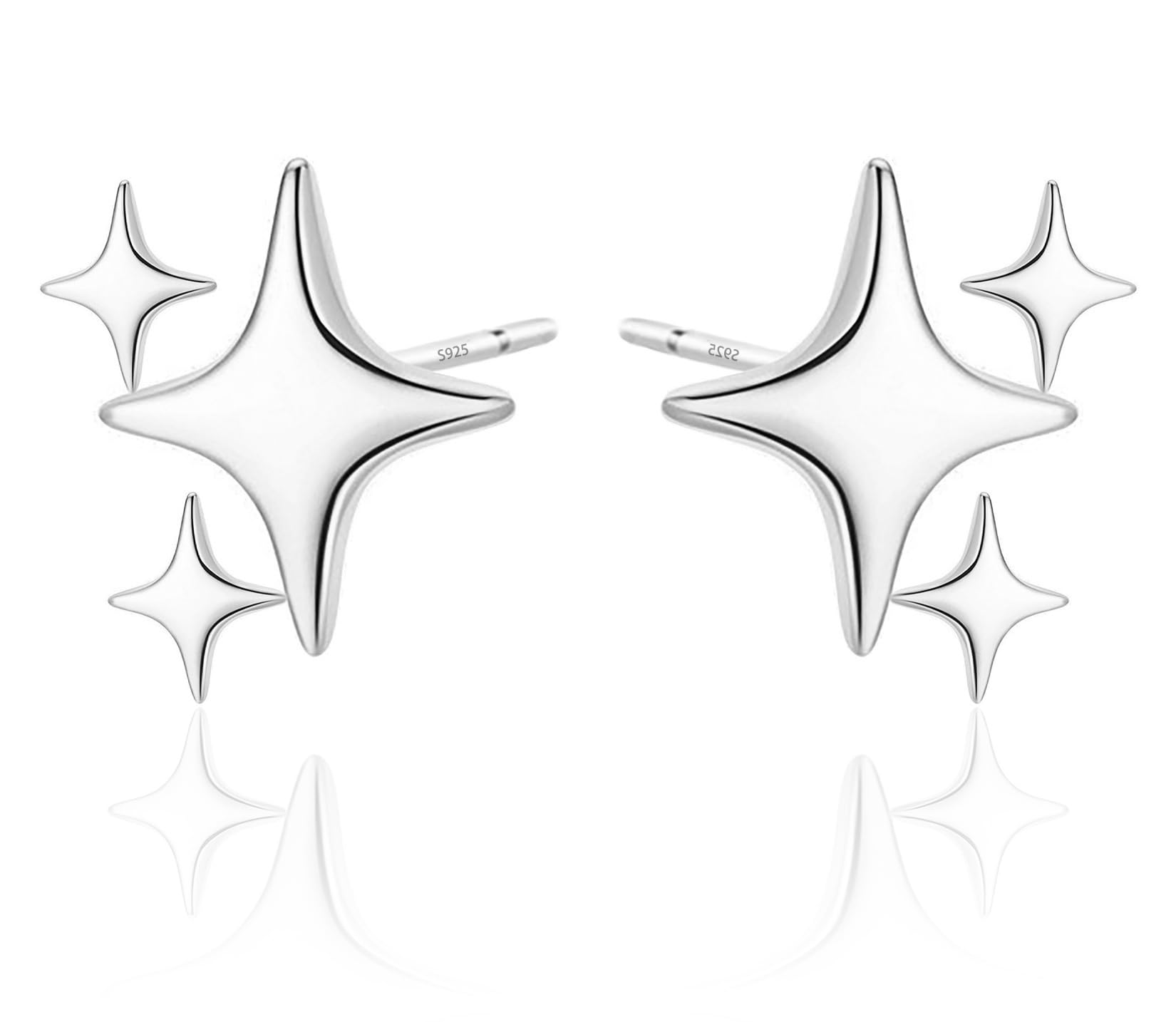 Sterling Silver Earrings Star Stud Earrings for Women Teen Girls Trendy Hypoallergenic Small Post Pierced Studs Earrings Jewelry Gifts (3 Stars)