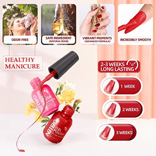 Gellen Gel Nail Polish - Red Burgundy 6PC Gel Polish Set, Hot Pink Purple Nail Polish Gel Manicure Nail Gifts Valentine's Day for Women