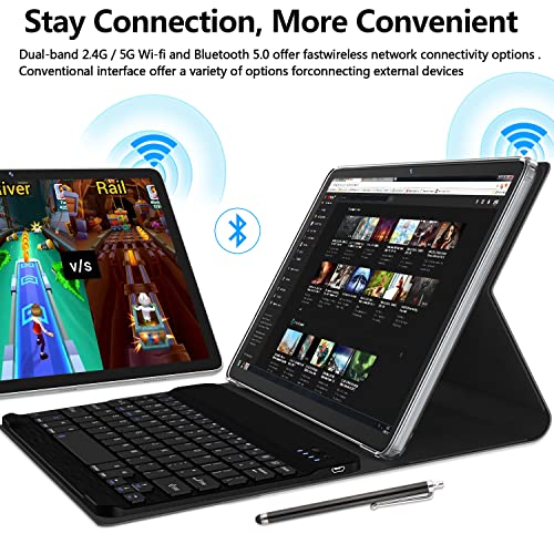2024 Newest 2 in 1 Tablet 128GB Storage+1TB Expand 10 inch Tablets, 2.4G&5G WIFI Tablet PC, Android 12 Tablet with Keyboard, Octa Core HD Touchscreen 13MP Dual Camera GMS Tablet with Case Mouse (Gray)