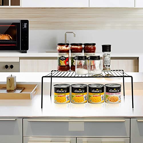 GEDLIRE Kitchen Cabinet Organizer Shelf Rack Set of 2, Medium (13 x 9.4 inch) Metal Freezer Organizer Wire Shelves, Plate Dish Storage Rack for Cabinets, Counter, Cupboard, Pantry Organization, Black