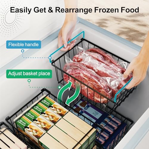 iSPECLE Freezer Organizer Bins - 4 Pack Stackable Chest Freezer Organizer for 5 Cu.FT Deep Freezer Sort Frozen Food, Deep Freezer Organizer Bins Get Food Easily with Handle Add Storage Space, Black