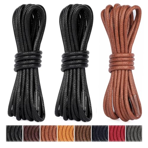 Handshop 3 Pairs Dress Shoe Laces for Men, Replacement Shoelaces for Dress Shoes, Waxed Round Shoe Strings for Women’s Oxford Shoes and Chukka(Dark Grey, 27.4")
