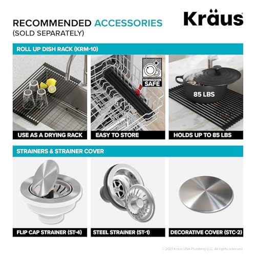 KRAUS Dex 17-inch Undermount 16 Gauge Stainless Steel Single Bowl ADA Kitchen Sink, KA1AS17B