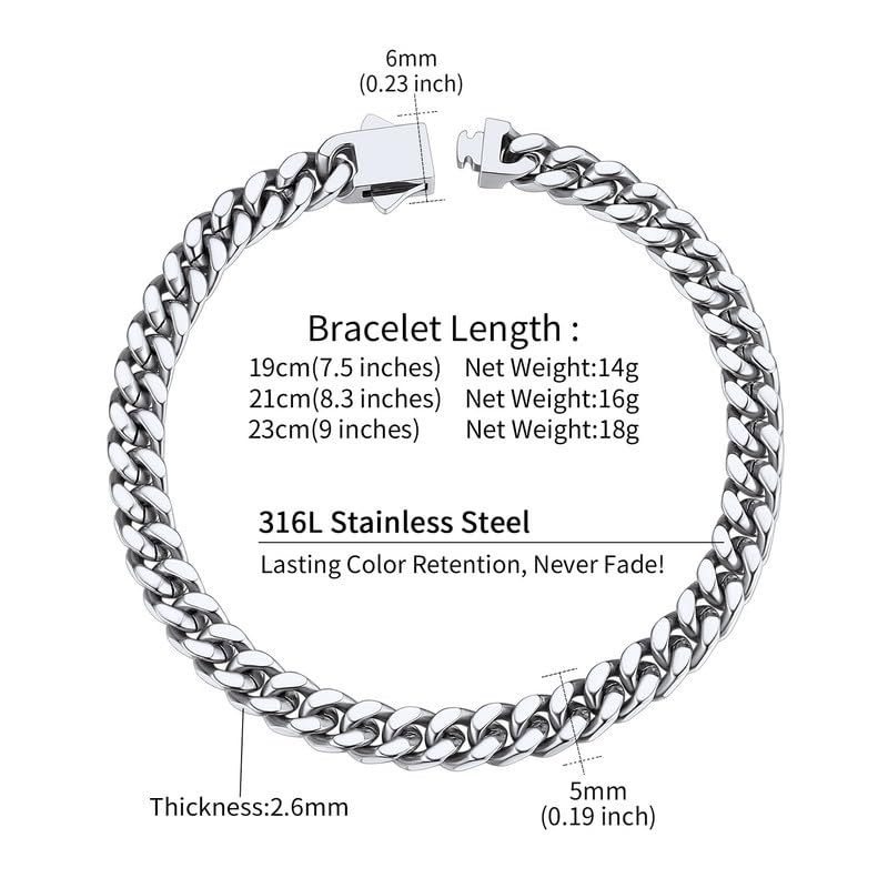 Black Stainless Steel Curb Chain Bracelet for Men, 5mm 9.0"