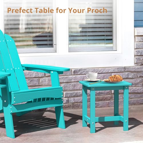 LUE BONA Outdoor Side Table, HDPS Small Outdoor Table, Rectangle Adirondack Side Table, Outside End Table for Patio, Porch, Pool, Weather Resistant/Easy Maintenance/Indoor or Outdoor Use, Sky Blue