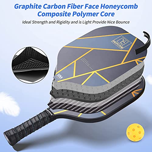 YC DGYCASI Graphite Pickleball Paddles Set of 2, 2024 USAPA Approved, Carbon Fiber Surface (CHS), Polypropylene Honeycomb Core, Anti-Slip Sweat-Absorbing Grip, 4 Pickleball, Portable Carry Bag