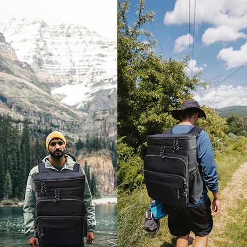 GiMiUiTo Double Deck Cooler Backpack Leak-Proof Large Cooler Backpack,Backpack Cooler Insulated Perfect Soft Cooler Bag for Tactical, Camping, Picnic, Beach, Hiking,Black