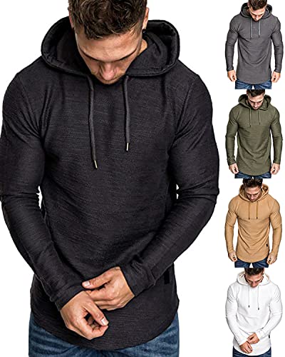 Lexiart Mens Fashion Athletic Hoodies Sport Sweatshirt Solid Color Fleece Pullover Green M