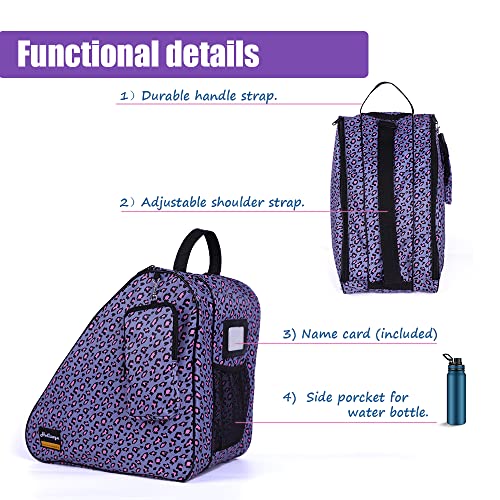 Holisogn Ice, Inline and Roller Skate Bag, Premium and Fashion Bags for child, kids, teenager, adult (Leopard Violet HLS012)