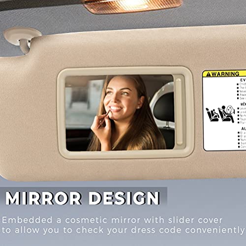 SCITOO Left Driver Side Beige Sun Visor Assembly fit for 2005 2006 2007 2008 2009 2010 2011 2012 2013 2014 for Toyota for Tacoma Without Sunroof(74320-04180-E1, 74320-04181-E1)
