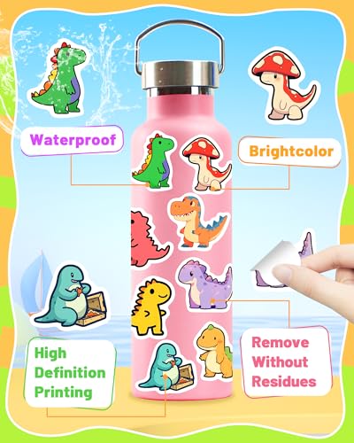Benresive 100 Pcs Cute Dinosaur Stickers for Kids, Water Bottle Stickers for Kids Waterproof, Vinyl Laptop Kids Stickers Pack, Kids Classroom Prizes for Elementary Students