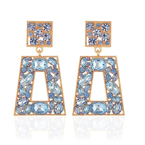 Canboer Gold Rhinestone Rectangle Dangle Earrings Sparkly Geometric Drop Statement Earrings Hypoallergenic for Women Party Prom