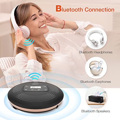 HOTT Portable CD Player with Bluetooth and FM Transmitter,Portable Walkman CD Player with Touch Buttons Backlight,Rechargeable Discman Player with AUX Cable,CD Player Shockproof for Car Home CD903TF