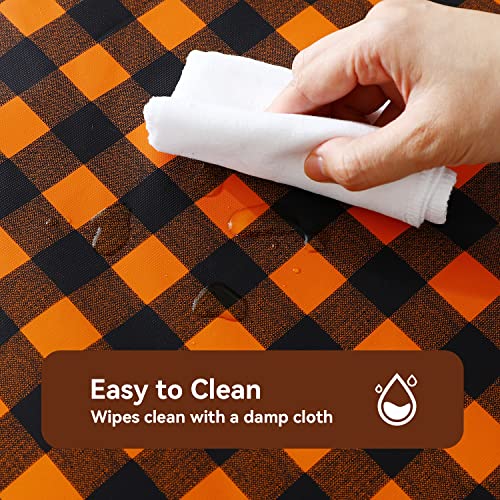 Romanstile Rectangle Vinyl PVC Tablecloth, 100% Waterproof Buffalo Plaid Plastic Table Cloth, Oil Proof Heavy Duty Wipeable Table Covers for Dining/Camping/Picnic/Outdoor - 54 x 78, Orange and White