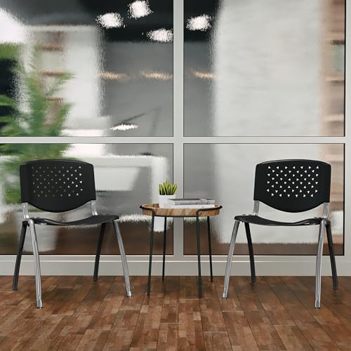 Flash Furniture HERCULES Series 880 lb. Capacity Black Plastic Stack Chair with Titanium Gray Powder Coated Frame