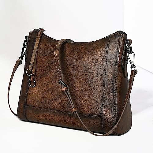 Iswee Womens Genuine Leather Handbags Tote Bag Shoulder Bag Top Handle Satchel Designer Ladies Purse Hobo Crossbody Bags (IR011-Grey-Lichee)