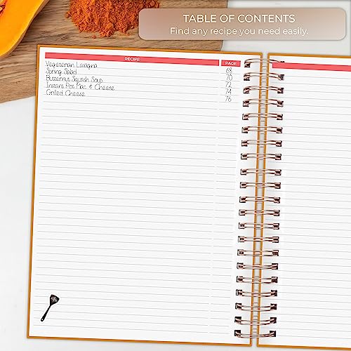 Clever Fox Recipe Book Spiral – Blank Family Cookbook – Empty Cooking Journal – Notebook Organizer to Write In Recipes – Large (Amber Yellow)