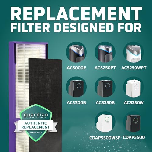 GermGuardian Filter C Pet Pure HEPA Genuine Air Purifier Replacement Filter, Removes 99.97% of Pollutants, for AC5000, AC5250, AC5300, AC5350, CDAP5500, AP2800, 2-Pack, Black/Purple, FLT5250PT2PK