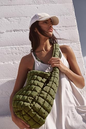 Puffer Quilted Shoulder Bag for Women Padding Shoulder Bag Puffy Hobo Bag Trendy Tote Bag 2024, Army Green