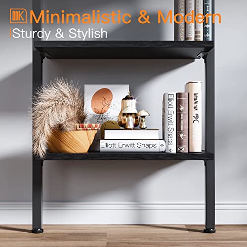ODK Ladder Shelf, 5 Tier Black Bookshelf, 72 Inch Wall Mounted Book Shelf with Metal Frame, Ladder Bookshelf Bookcase for Bedroom, Home Office and Living Room
