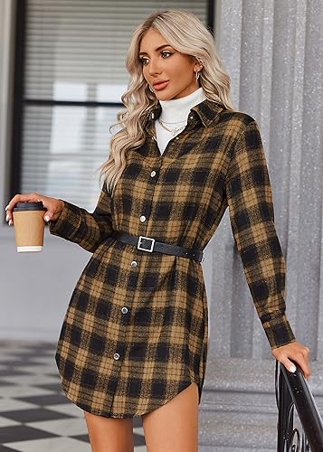 Zeagoo Womens Flannel Fall Long Flannel Shirts Cute V Neck Button Up Blouse Top Christmas Pockets Red Black