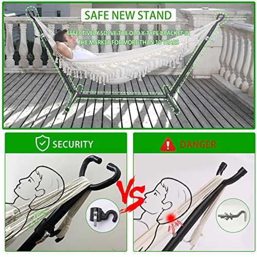 SXSEAGLE Double Hammock with Stand Upgraded Phone Holder Portable Heavy Duty Stainless Steel Indoor Outdoor Patio Yard Beach with Carrying Case (2022 Beige)
