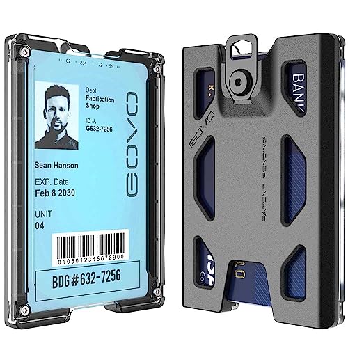 GOVO T4 Badge Holder No-Clip Version - Durable Polycarbonate ID Card Holder Holds 1 to 4 Cards (Black)