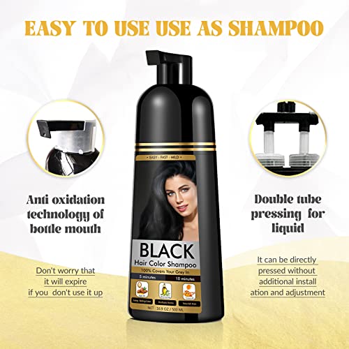 Black Hair Dye Shampoo for Men & Women Hair Dye Color Shampoo,100% Gray Coverage Suitable for All Hair Types Gentle, Nourishing Formula herbal Ingredients (500ML)