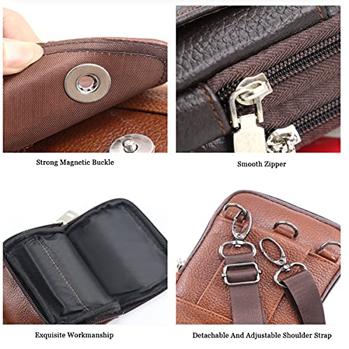 Leather Cell Phone Pouch Belt Clip Holster Case Compatible for iPhone 13 Pro Max 12 Pro Max Samsung Galaxy Note 20 Ultra M22 A52 Crossbody Phone Bag Men Women Purse with Shoulder Strap (Black)