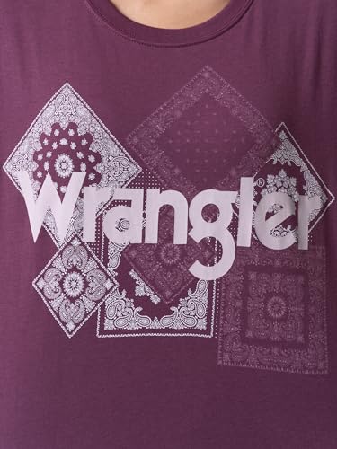 Wrangler Women's Short Sleeve Graphic Tee and Printed Pants Pajama Sleep Set, Amaranth/Paisley