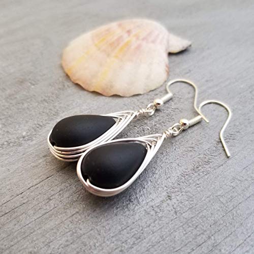 Yinahawaii Handmade Sea Glass Earrings, Hawaiian Jewelry, Wire Braided Earrings Teardrop Earrings, Beach Jewelry Sea Glass Jewelry For Women Birthday Gift (Teal)