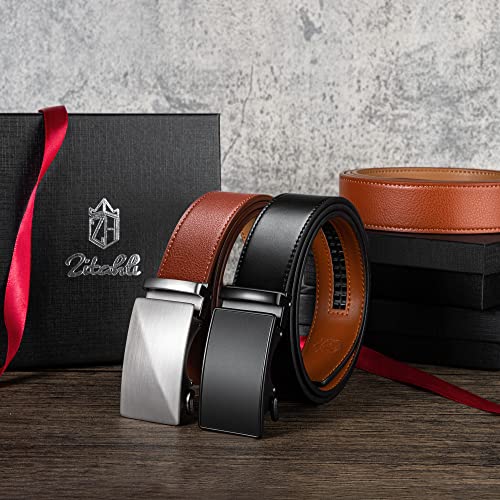 Zitahli Mens Belt Leather 2 Pack - Ratchet Belt for Men Dress Pant Shirt Oxfords,Micro Adjustable Brown Black Belt,Trim To Fit Size 34"-48"