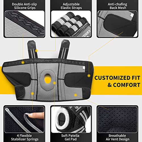 CAMBIVO Knee Brace for Women & Men, Knee Brace with Side Stabilizers for Knee Pain Relief, Adjustable Compression Knee Support for Gym Running Working Out (Small,Gray