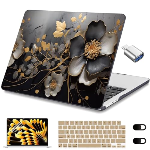 CISSOOK for MacBook Air 15 inch M3 M2 Case 2024 2023 Release A3114 A2941, Tropical Hard Shell Case with Keyboard Cover Skin + Type C to USB Adapter for MacBook Air 15 2024, Tropical Palm Leaves