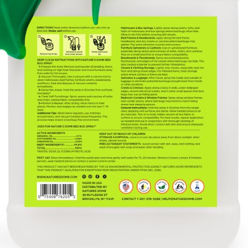 Nature's Dome Bed Bug Spray – 100% Kill Rate, 1 Gallon Natural Bed Bug & Mite Killer, Destroys Eggs, Kills Resistant Strains, Long-Lasting Protection, Safe for Home Use
