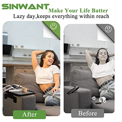 SINWANT Sofa Arm Tray, Bamboo Couch Arm Tray for Couch Armrest,Sofa Clip on Tray Table for Home Living Room Snack & Drink Remote, Clip on Couch Tray