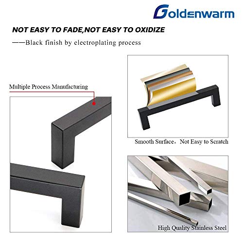 Goldenwarm 50 Pack Black Square Bar Cabinet Pull Drawer Handle Stainless Steel Modern Hardware for Kitchen and Bathroom Cabinets Cupboard, Center to Center 3-3/4in (96mm)