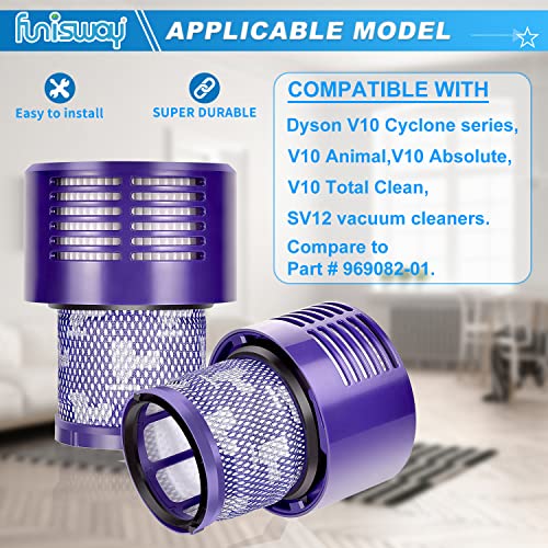 2 Pack Replacement V10 Filters for Dyson V10 Cyclone Series, V10 Animal, V10 Absolute, V10 Total Clean, SV12, Replace Part 969082-01